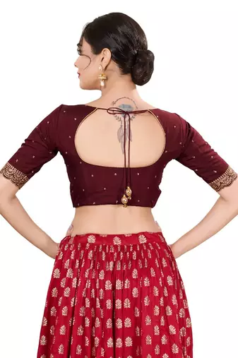 Dark Maroon Padded Silk Sweatheart Neck Blouse