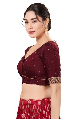Dark Maroon Padded Silk Sweatheart Neck Blouse 3