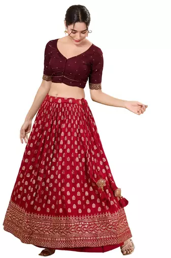 Dark Maroon Padded Silk Sweatheart Neck Blouse