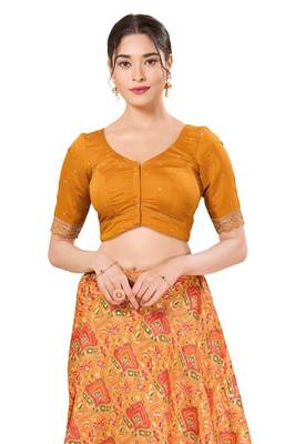 Mustard Padded Silk Sweatheart Neck Blouse 1