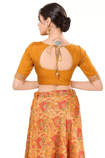 Mustard Padded Silk Sweatheart Neck Blouse
