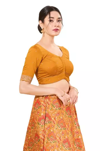 Mustard Padded Silk Sweatheart Neck Blouse