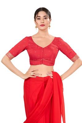 Red Padded Silk Sweatheart Neck Blouse 1