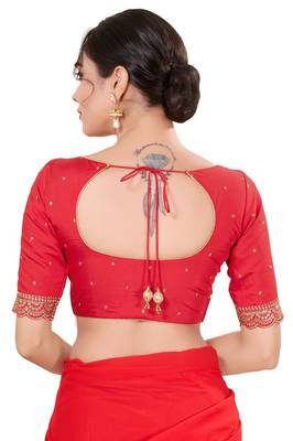 Red Padded Silk Sweatheart Neck Blouse 2