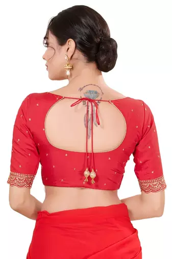 Red Padded Silk Sweatheart Neck Blouse