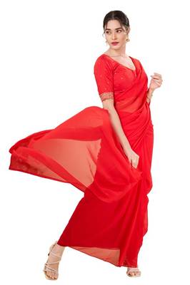 Red Padded Silk Sweatheart Neck Blouse 4
