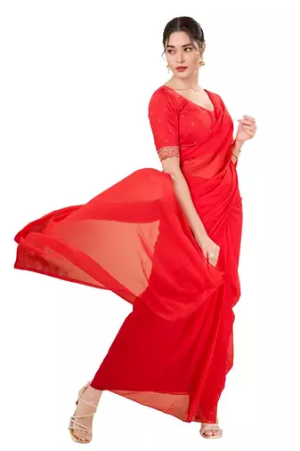 Red Padded Silk Sweatheart Neck Blouse