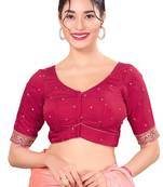 Tomato Pink Padded Silk Sweatheart Neck Blouse