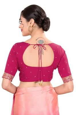 Tomato Pink Padded Silk Sweatheart Neck Blouse 2