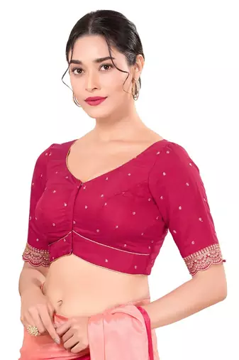 Tomato Pink Padded Silk Sweatheart Neck Blouse