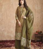 olive green tissue shimmer digital printed dress material
