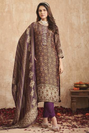 purple tissue shimmer digital printed dress material