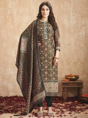 green tissue shimmer digital printed dress material 1