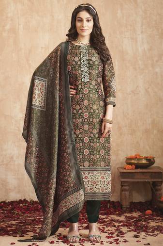 green tissue shimmer digital printed dress material