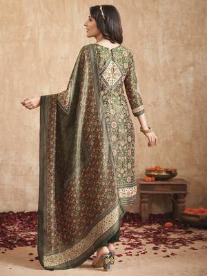 green tissue shimmer digital printed dress material 2