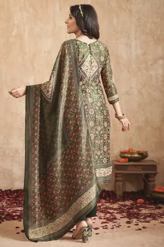 green tissue shimmer digital printed dress material