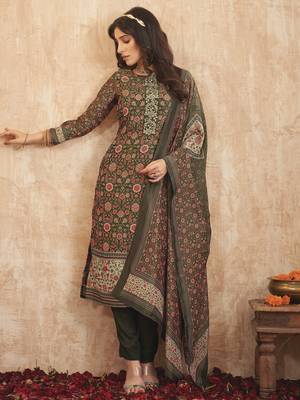 green tissue shimmer digital printed dress material 3