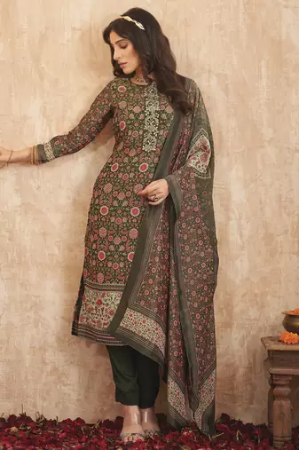 green tissue shimmer digital printed dress material