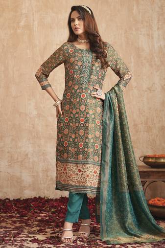green tissue shimmer digital printed dress material
