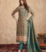 green tissue shimmer digital printed dress material