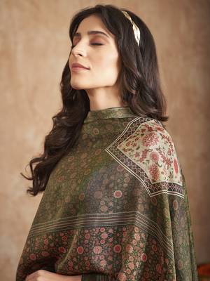 green tissue shimmer digital printed dress material 5