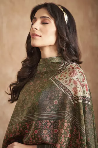 green tissue shimmer digital printed dress material
