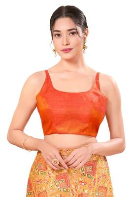 Dark Rust Padded Jain Silk Square Neck Blouse 1