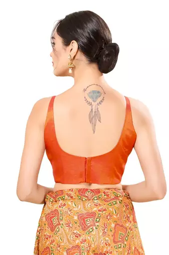 Dark Rust Padded Jain Silk Square Neck Blouse