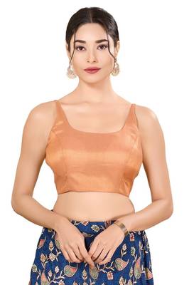 Rose Gold Padded Jain Silk Square Neck Blouse 1