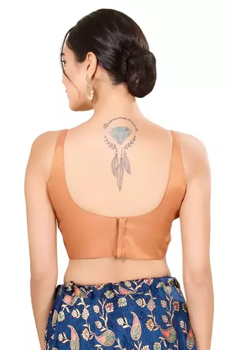 Rose Gold Padded Jain Silk Square Neck Blouse