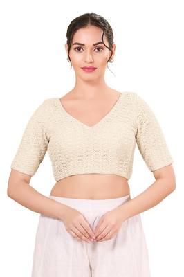 Light Gold Padded Net V Neck Blouse 1