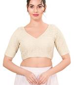 Light Gold Padded Net V Neck Blouse