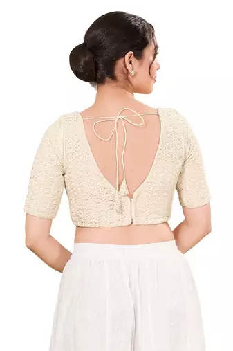 Light Gold Padded Net V Neck Blouse