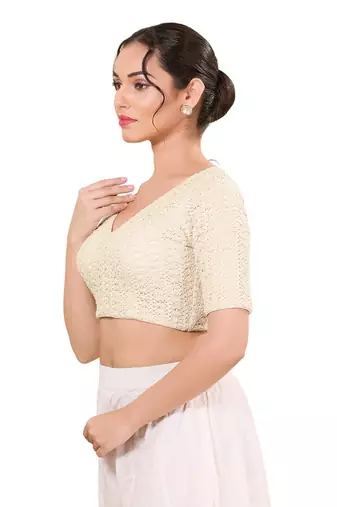Light Gold Padded Net V Neck Blouse