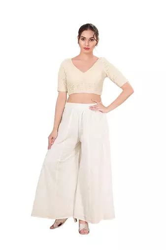 Light Gold Padded Net V Neck Blouse