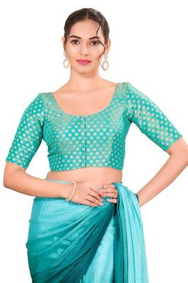 Light Blue Padded Tissue Round Neck Blouse 1