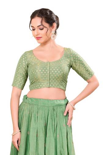 Pista Green Padded Tissue Round Neck Blouse