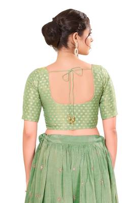 Pista Green Padded Tissue Round Neck Blouse 2