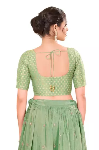 Pista Green Padded Tissue Round Neck Blouse