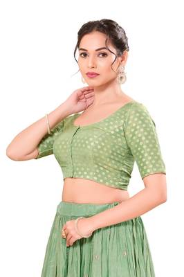 Pista Green Padded Tissue Round Neck Blouse 3