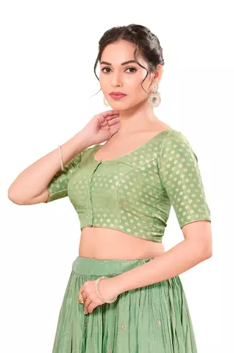Pista Green Padded Tissue Round Neck Blouse