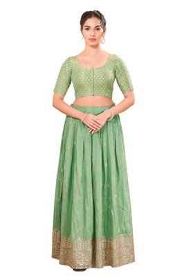 Pista Green Padded Tissue Round Neck Blouse 4