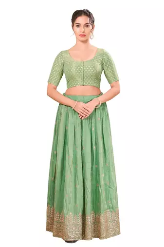 Pista Green Padded Tissue Round Neck Blouse
