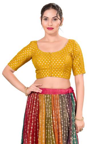 Yellow Padded Tissue Round Neck Blouse