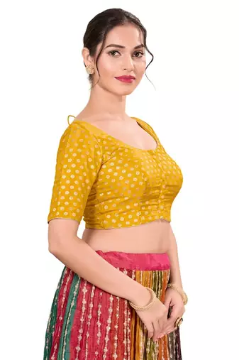 Yellow Padded Tissue Round Neck Blouse
