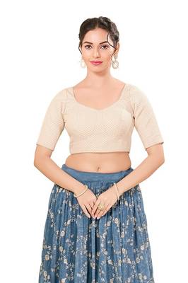 Light Gold Padded Brocade Square Neck Blouse 1