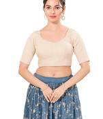 Light Gold Padded Brocade Square Neck Blouse