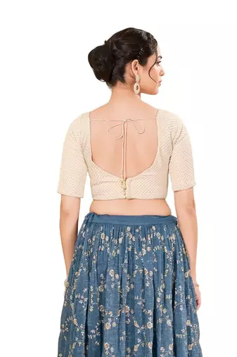 Light Gold Padded Brocade Square Neck Blouse