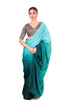 Blue Multi Padded Brocade V Neck Blouse 3