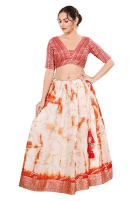 Orange Multi Padded Brocade V Neck Blouse 4